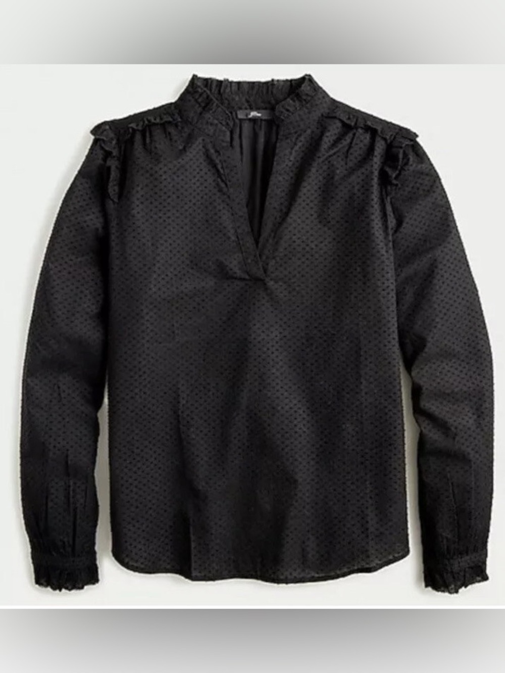 J.Crew Black Clip Dot V-Neck Long-Sleeve Blouse size S